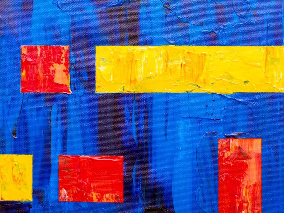 Free Image of Blue and yellow abstract painting with rectangles. 