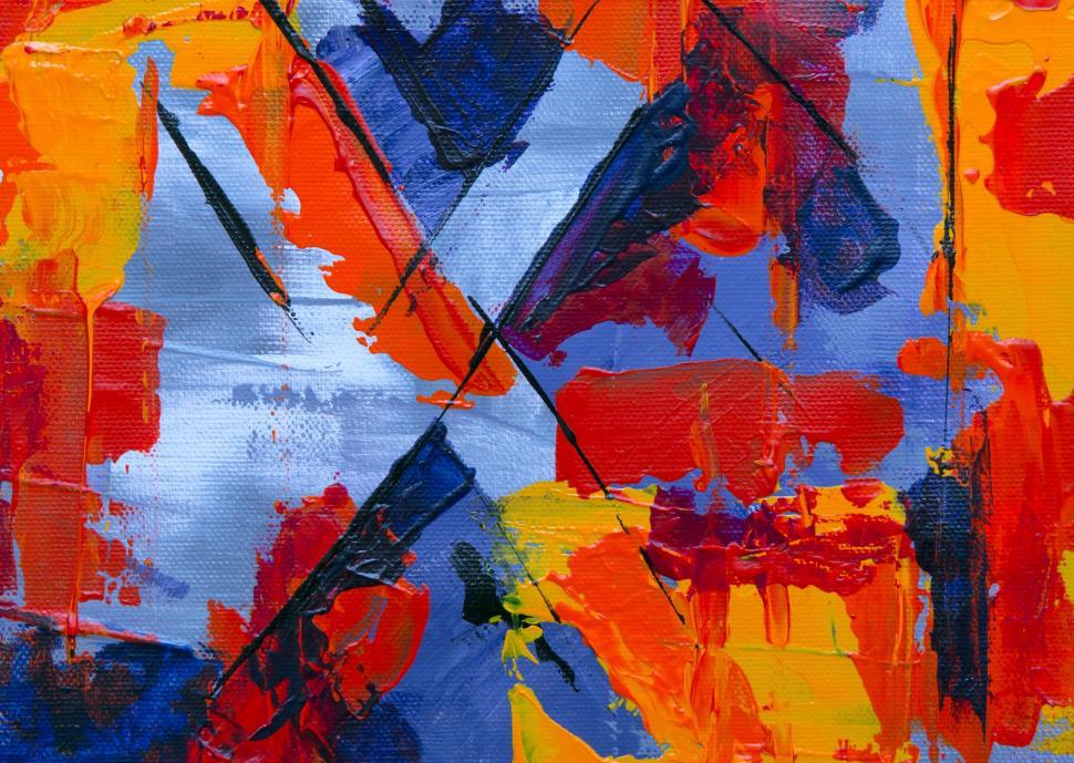Free Image of Energetic abstract painting with bold colors and lines. 