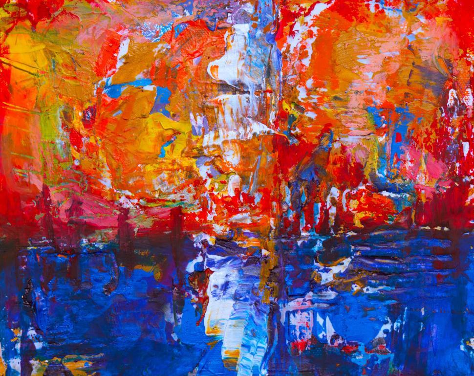 Free Image of Abstract art with a mix of vivid red, yellow, and blue. 