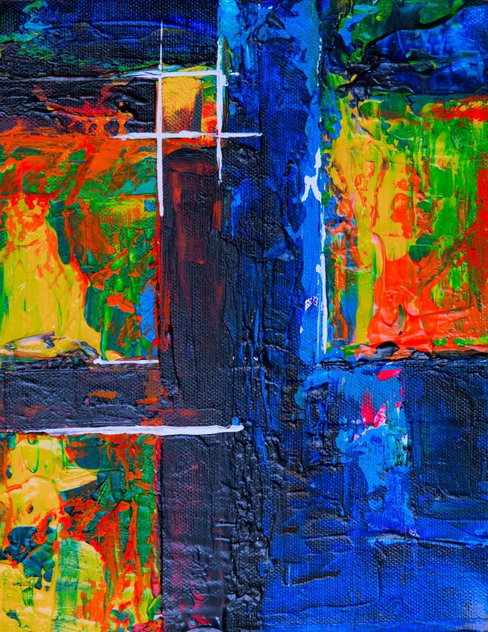 Free Image of Abstract painting with vibrant colors and sharp lines. 