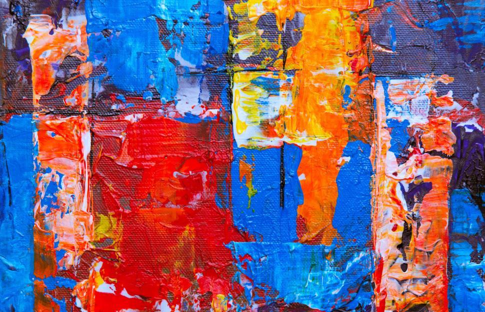 Free Image of Vibrant abstract artwork with blue, red, and orange hues. 