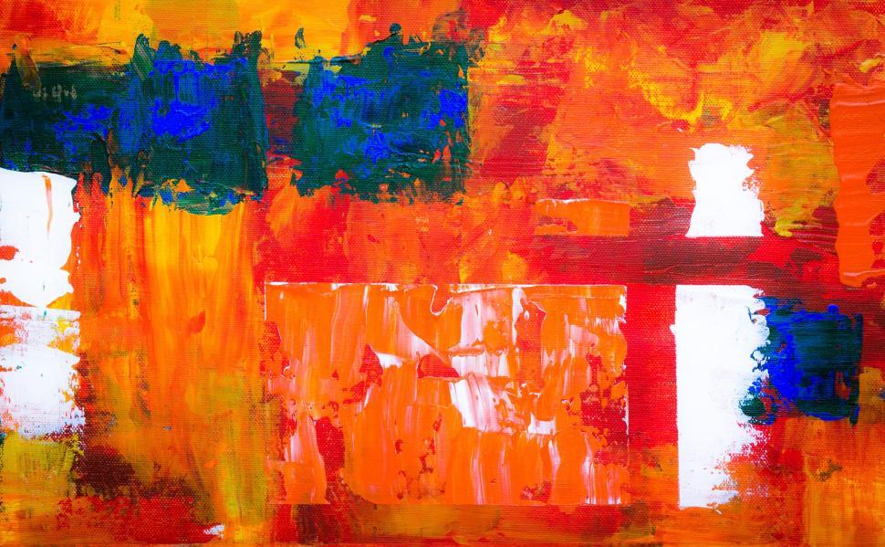 Free Image of Vibrant abstract painting in hot orange and cool blue 