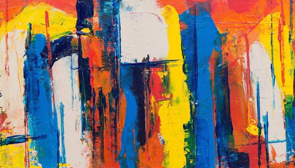 Free Image of Colorful abstract painting with bold brush strokes 