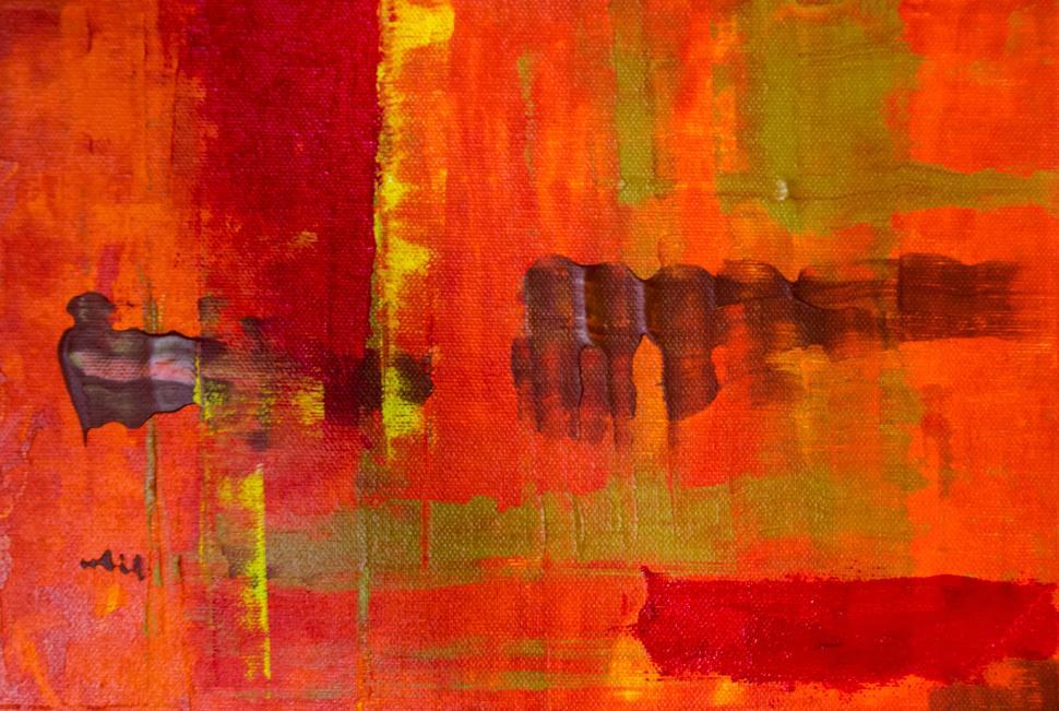 Free Image of Vivid red and orange abstract art with green tones 
