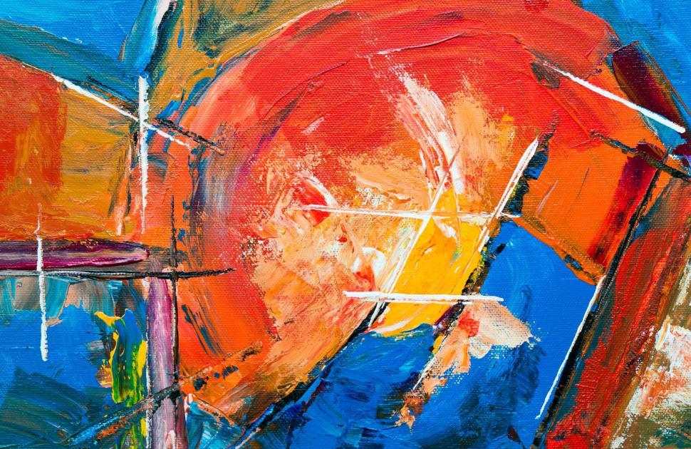 Free Image of Dynamic abstract painting with a radiant central motif 