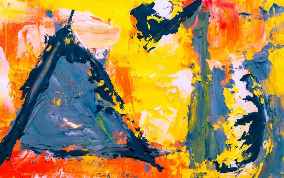Free Image of Abstract painting with triangular shapes and vibrant hues 