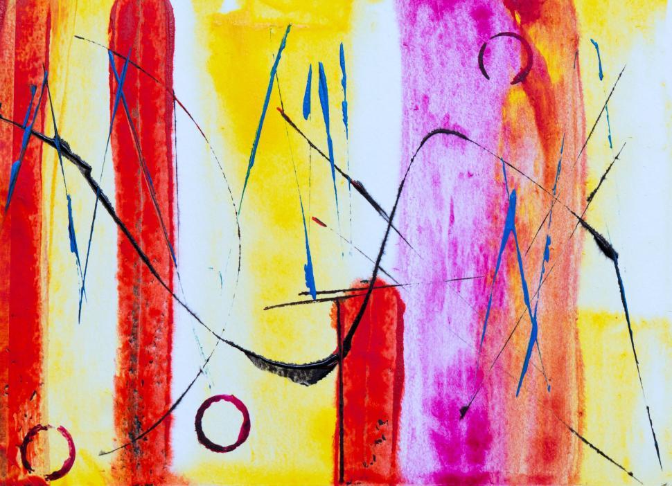 Free Image of Bright abstract painting with red, yellow, and pink hues 