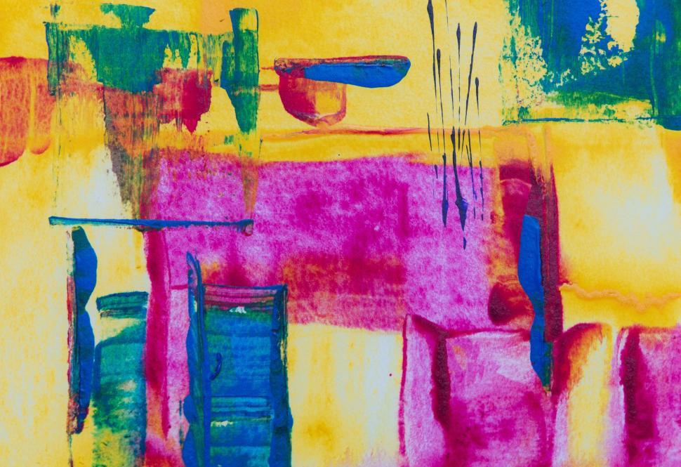 Free Image of Abstract art with vibrant hues of blue, yellow, and pink. 