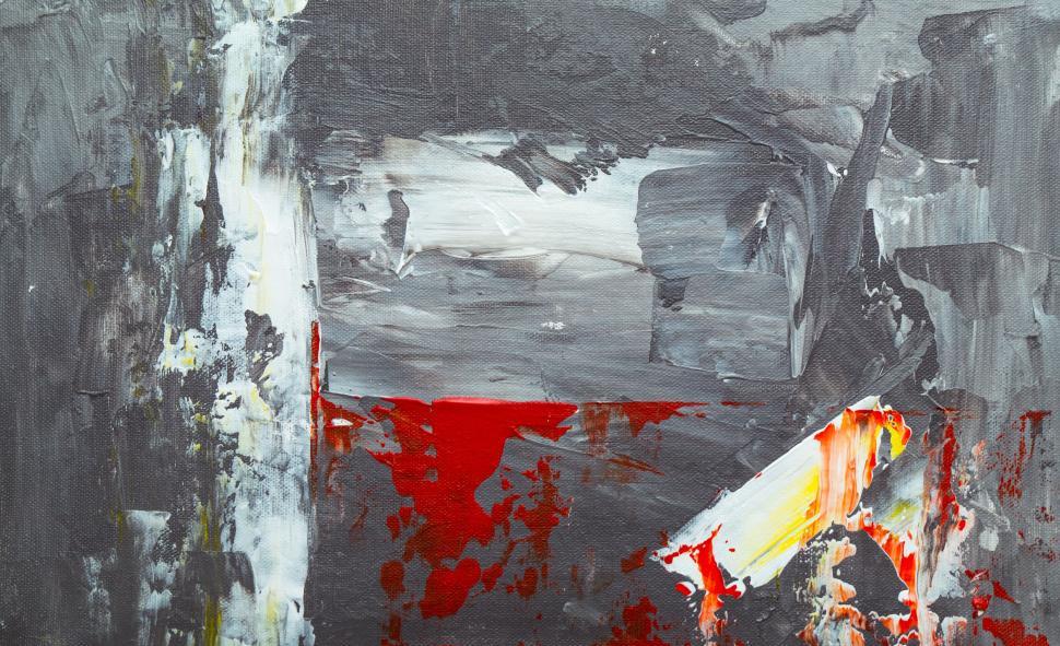 Free Image of Abstract gray-scaled artwork with bold red highlights. 