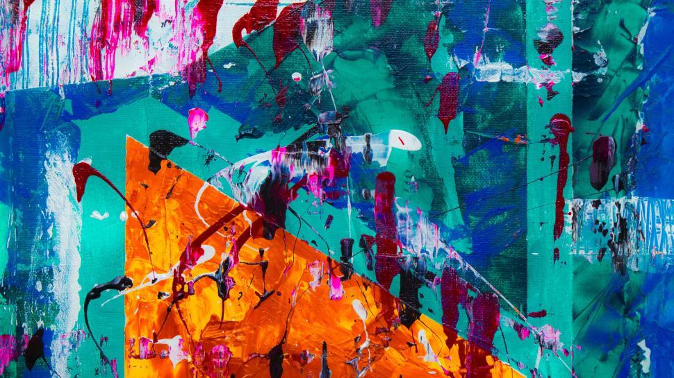 Free Image of Colorful dynamic abstract painting with vivid splashes. 
