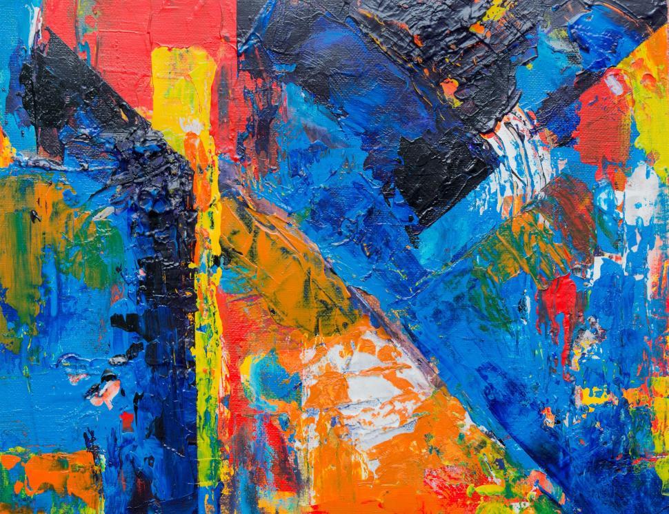 Free Image of Vivid abstract artwork with blue, yellow, and red hues 