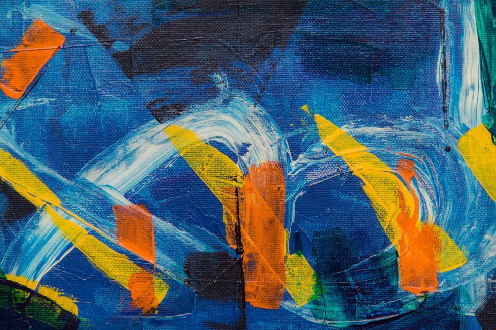 Free Image of Deep blue and orange abstract painting with movement 