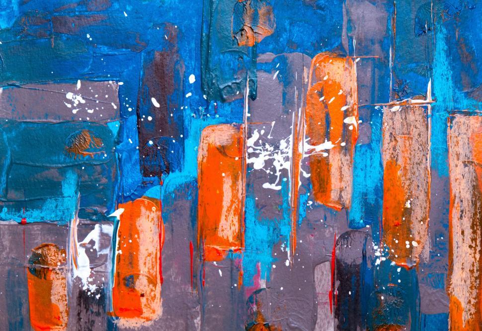 Free Image of Geometric abstract painting with striking colors and depth 
