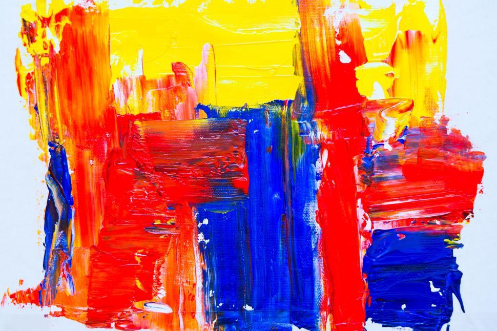 Free Image of Bold abstract painting with strong primary colors in layers 