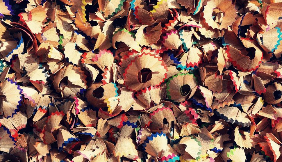 Free Image of Colorful pencil shavings from sharpened pencils close-up. 