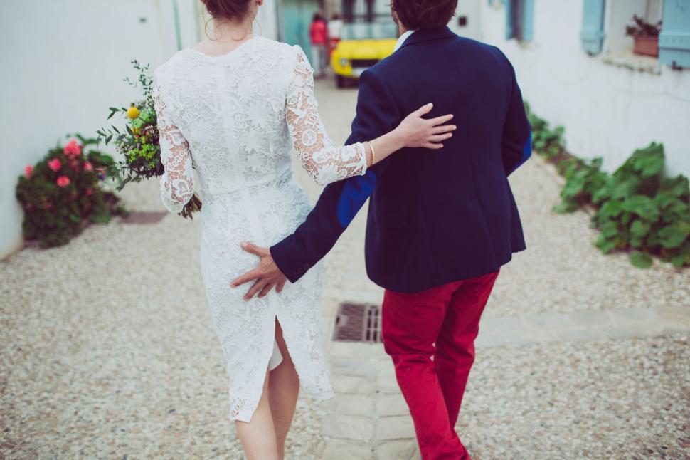 Free Image of Bride and groom sharing an intimate moment together 