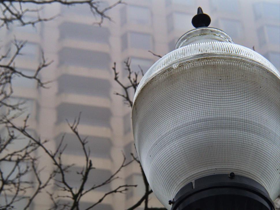 Free Image of Vintage Street Lamp In Front Of Foggy Building 