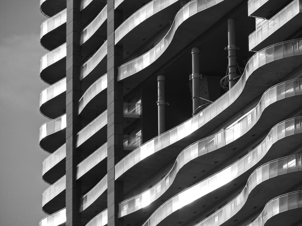 Free Image of Curvilinear balconies of a modern high-rise building 