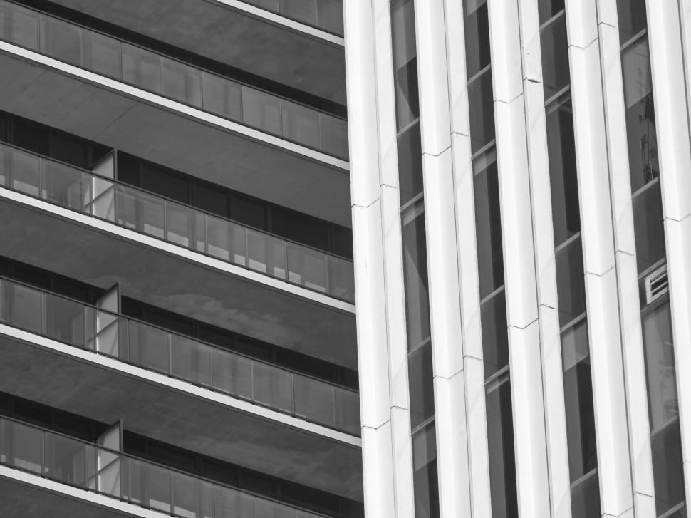 Free Image of Abstract close-up of modern building with linear windows 