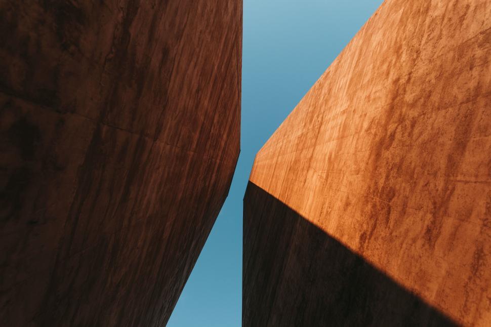 Free Image of Abstract architectural forms captured against blue sky 