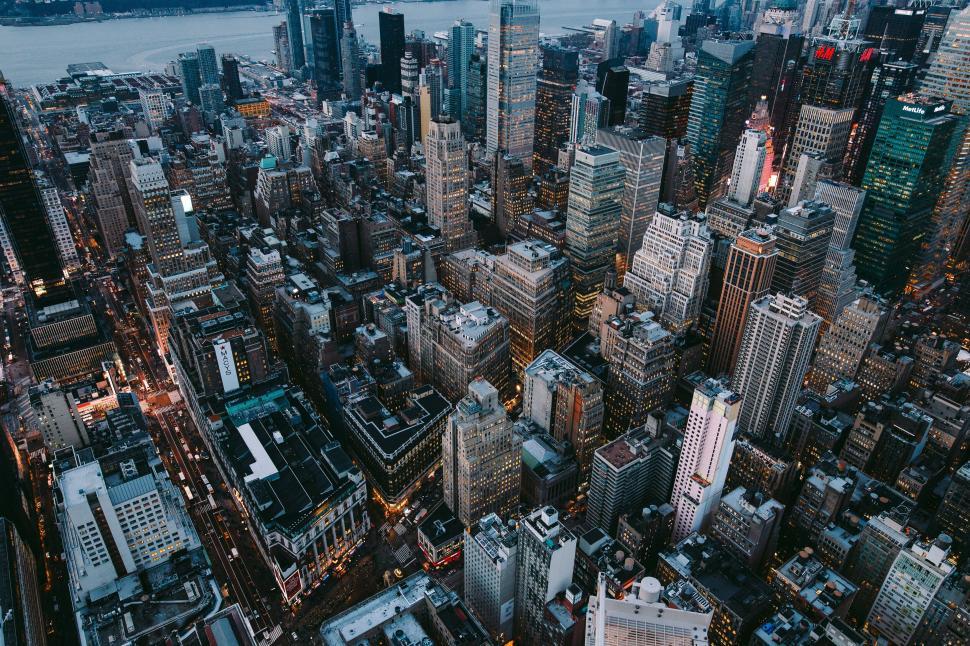 Free Image of Aerial view of dense city showing buildings and streets 