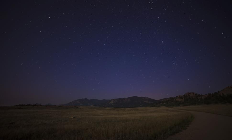 Free Image of Star-filled sky over vast empty field at night. 