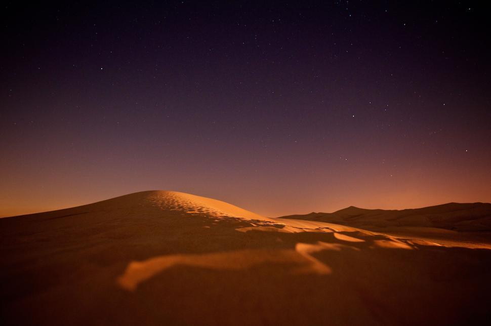 Free Image of Night time in the vast desert with star-lit sky 