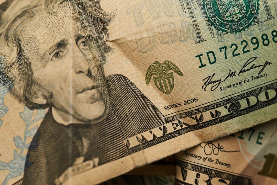 Free Image of Detailed image of Andrew Jackson on US twenty-dollar bill 