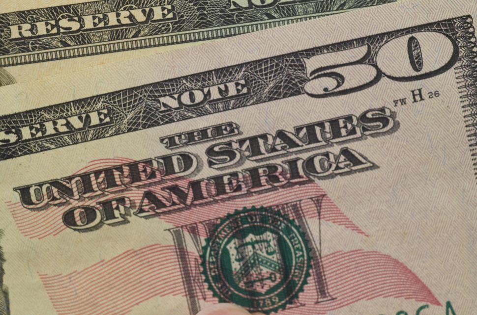 Free Image of Close-up of fifty dollar bills from the United States 