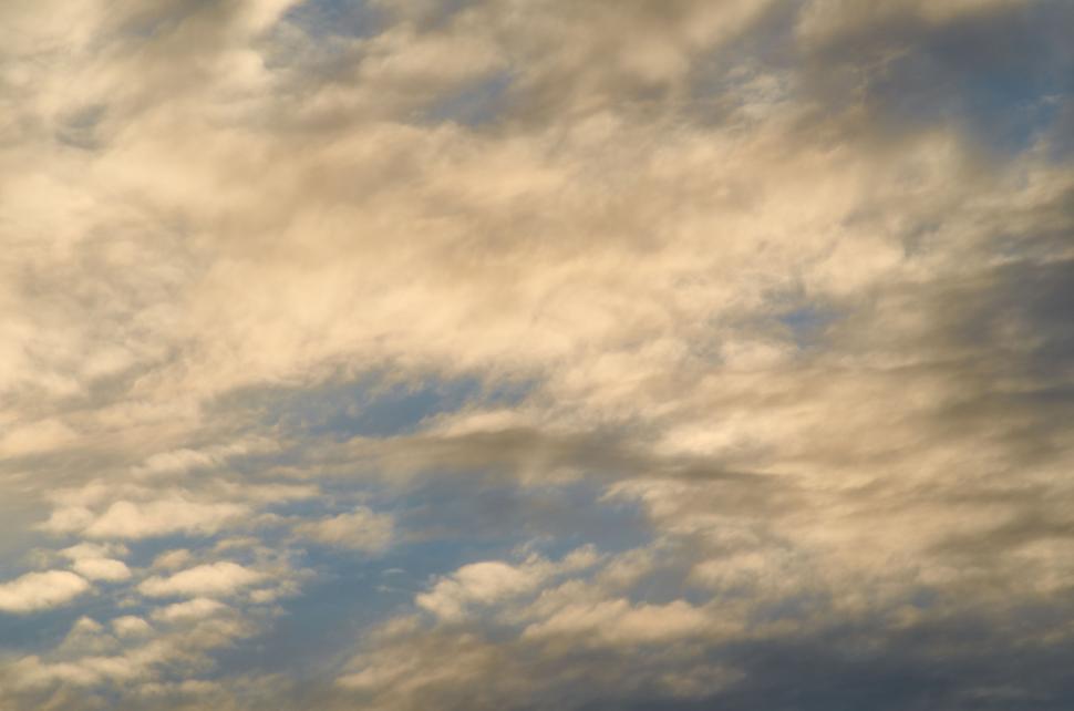 Free Image of Golden clouds against the soft blue sky at sunset 