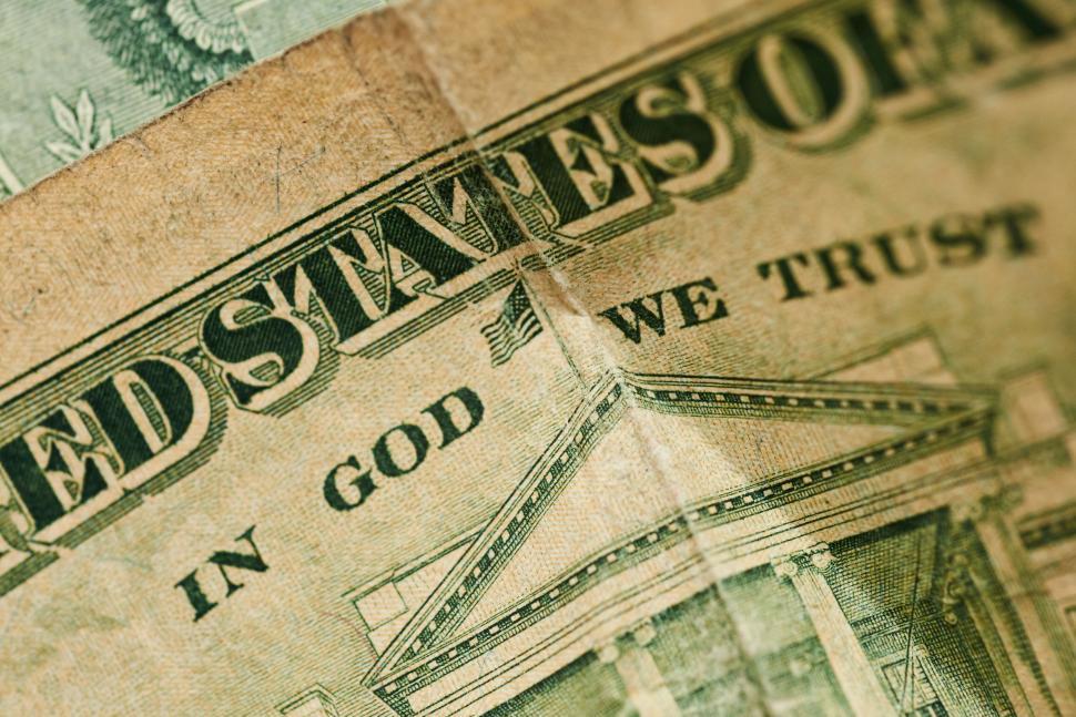 Free Image of Close-up of US currency with prominent  In God We Trust . 