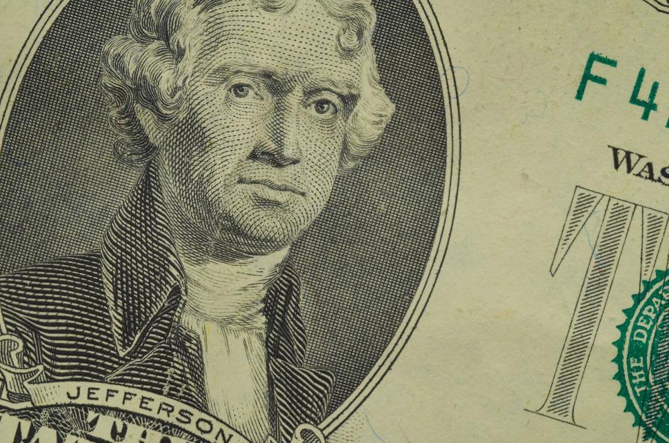 Free Image of Close-up of Thomas Jefferson on United States two-dollar bill 