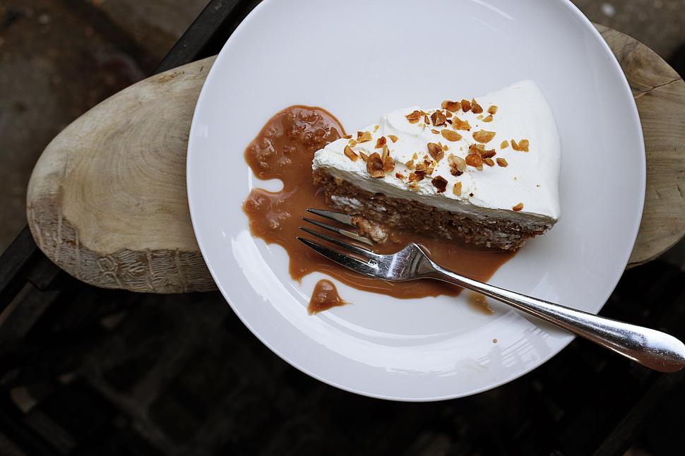 Free Image of Delicious dessert slice with syrup on a white plate 
