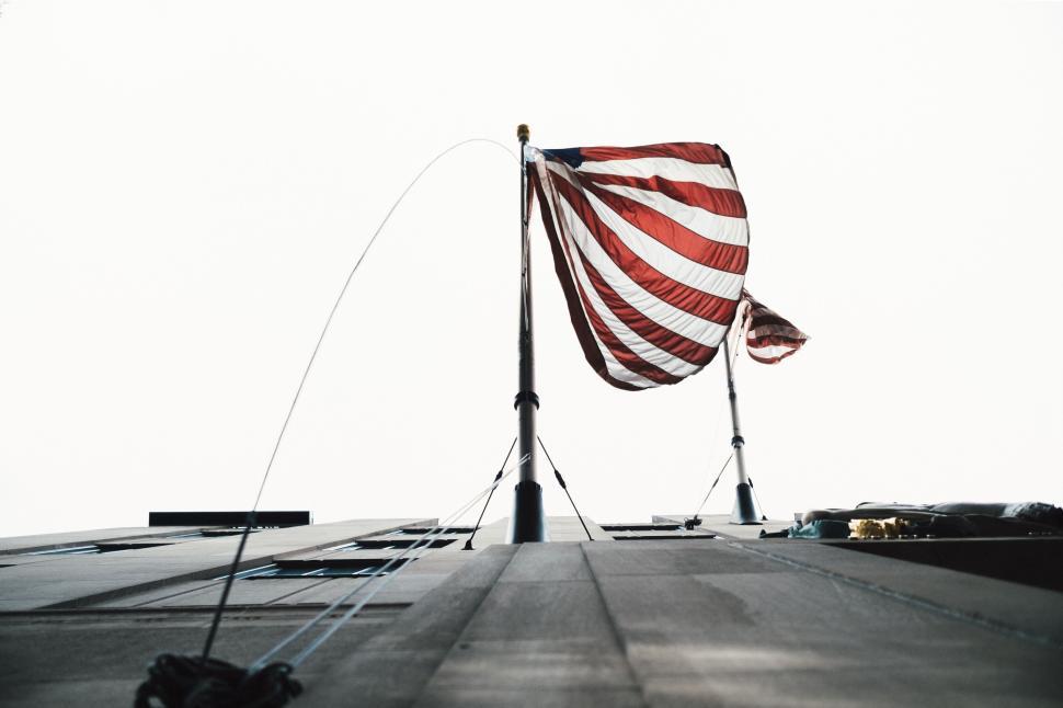 Free Image of American flag against clear sky from low angle view. 