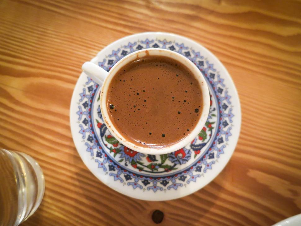 Free Image of Traditional cup of Turkish coffee on a decorated plate 
