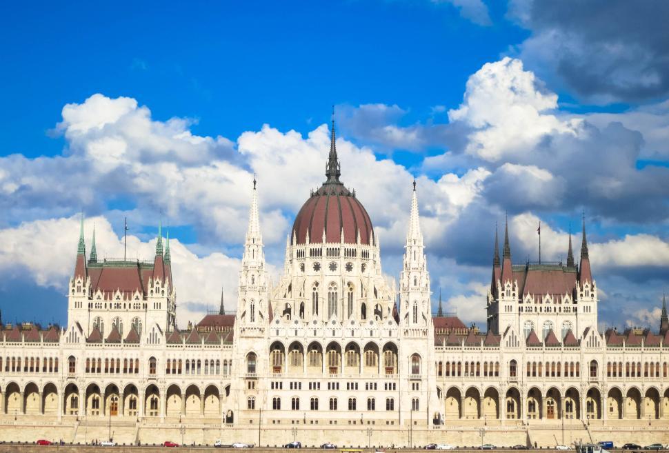 Free Image of Magnificent white gothic parliament building with towers. 