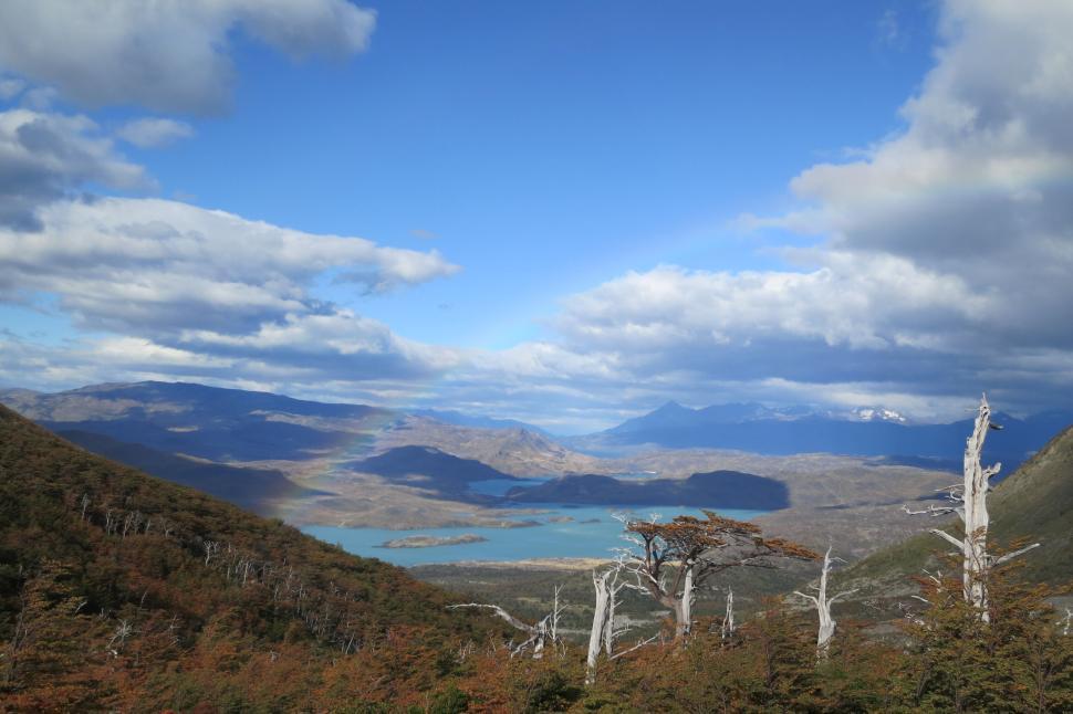 Free Image of Mountainous landscape with lakes and cloudy sky view. 