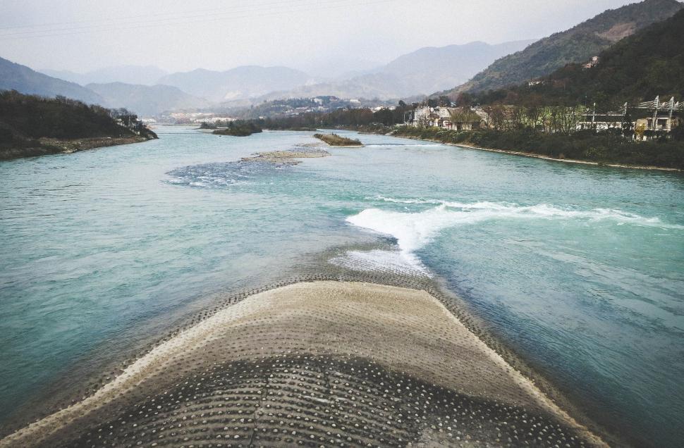 Free Image of River flowing between mountains with clear sky 