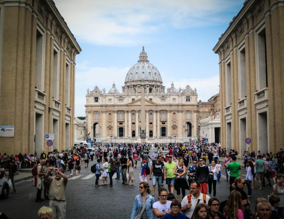 Free Image of Crowded square leading to St. Peter s Basilica in Vatican City 