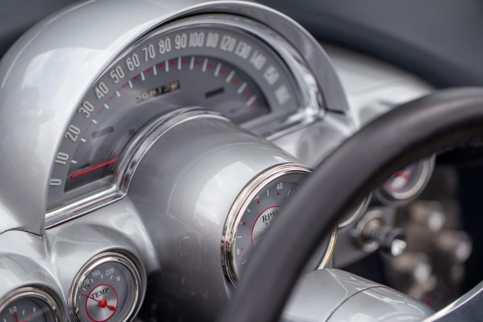 Free Image of Classic car dashboard showing speedometer and gauges. 
