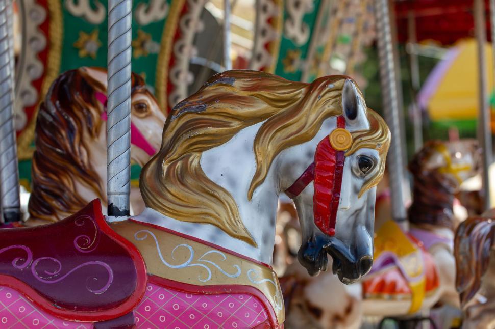 Free Image of Decorative carousel horse with colorful details 