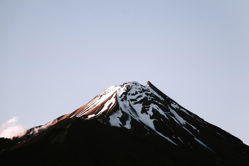 Free Image of Snow-capped mountain peak against a clear blue sky. 