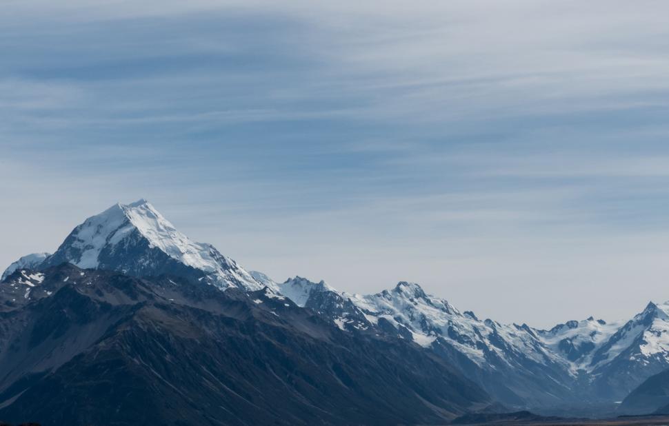 Free Image of Snowy mountain peak against a clear blue sky 