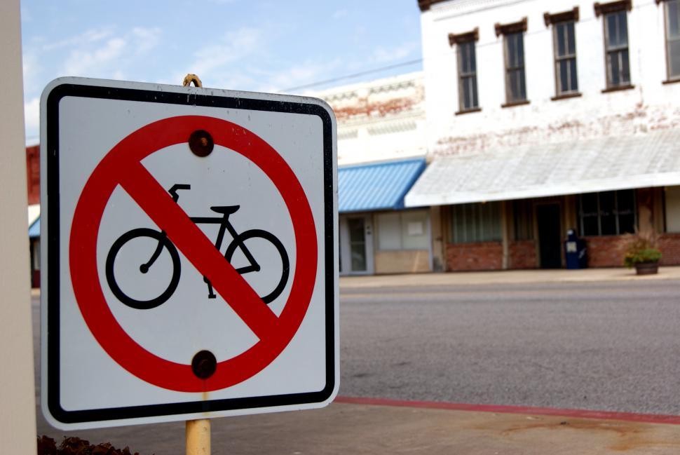 Free Image of No Bicycles Allowed sign in old downtown 