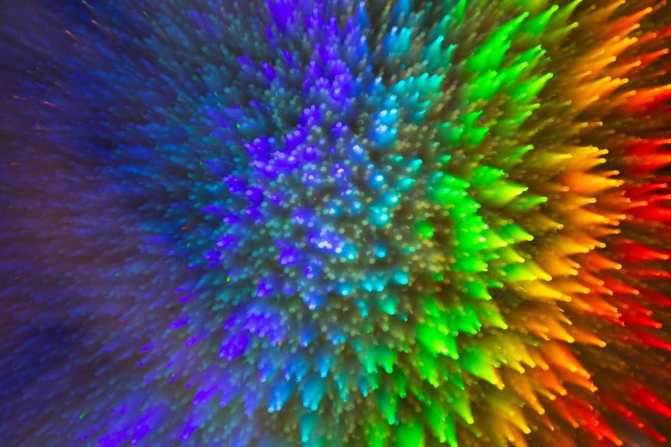 Free Image of Explosive rainbow-colored radial abstract burst pattern. 