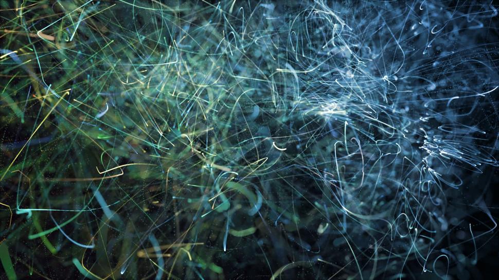 Free Image of Complex intertwining light strokes on a dark backdrop. 