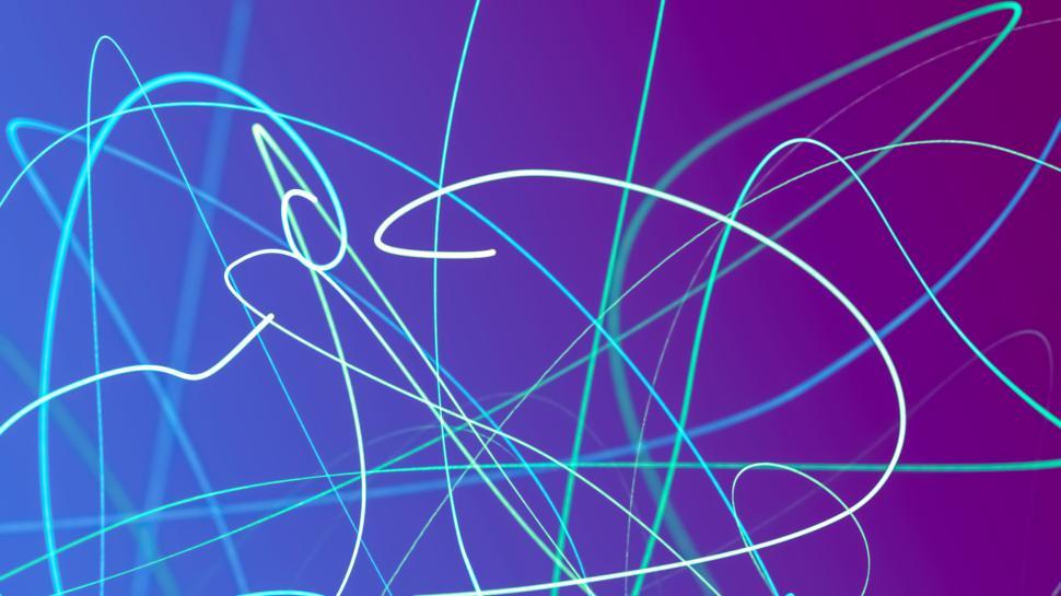 Free Image of Dynamic neon blue and purple abstract digital light lines 