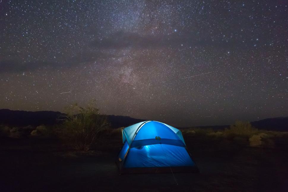 Free Image of Night camping under the stars in the wilderness. 