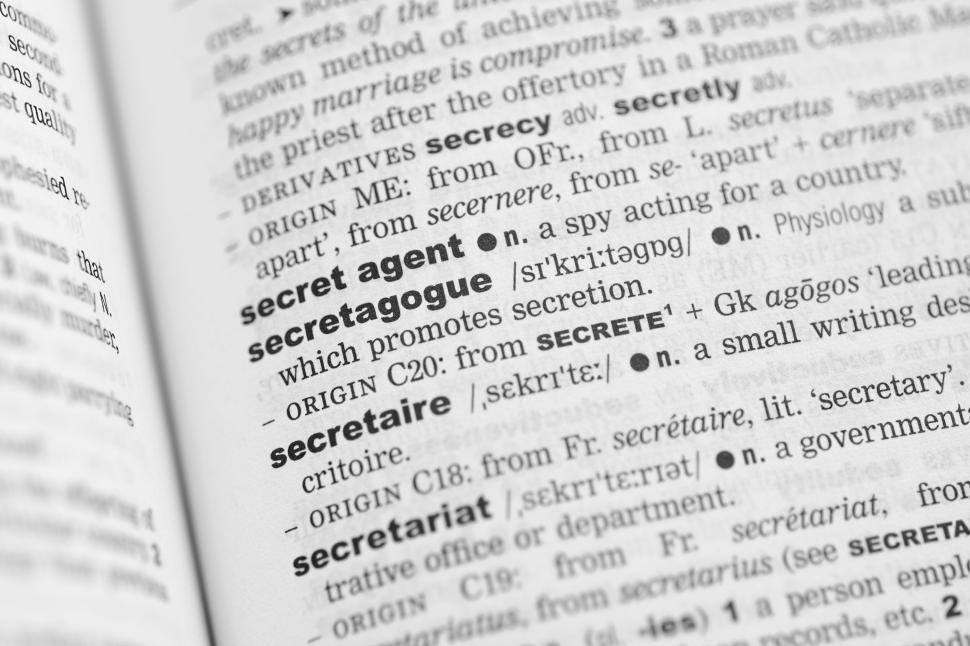 Free Image of Dictionary showing the words  Secret Agent  and  Secretagogue 