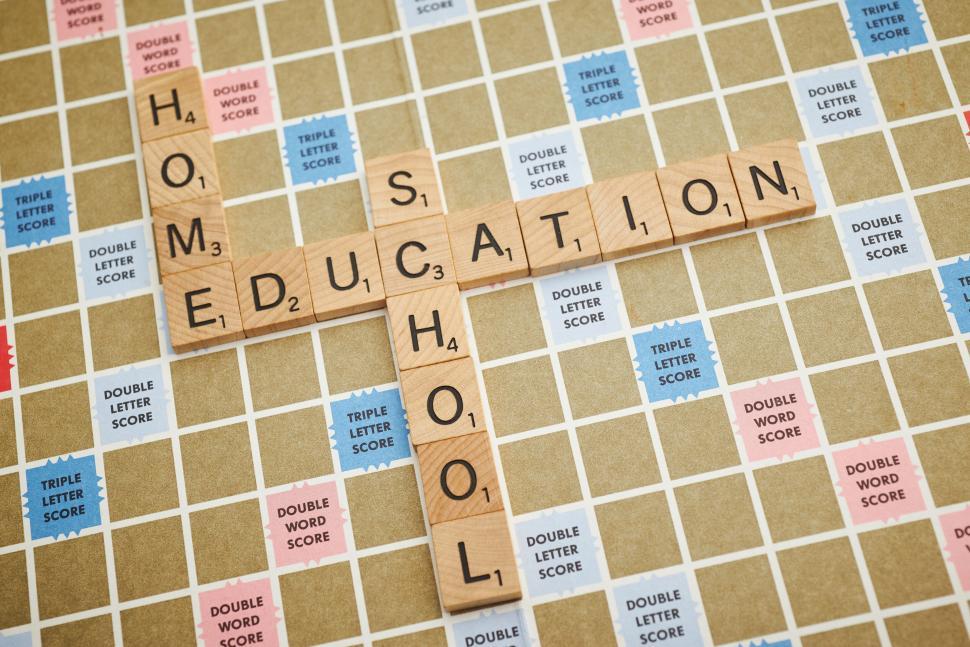Free Image of Scrabble board with words Home, Education, and School 